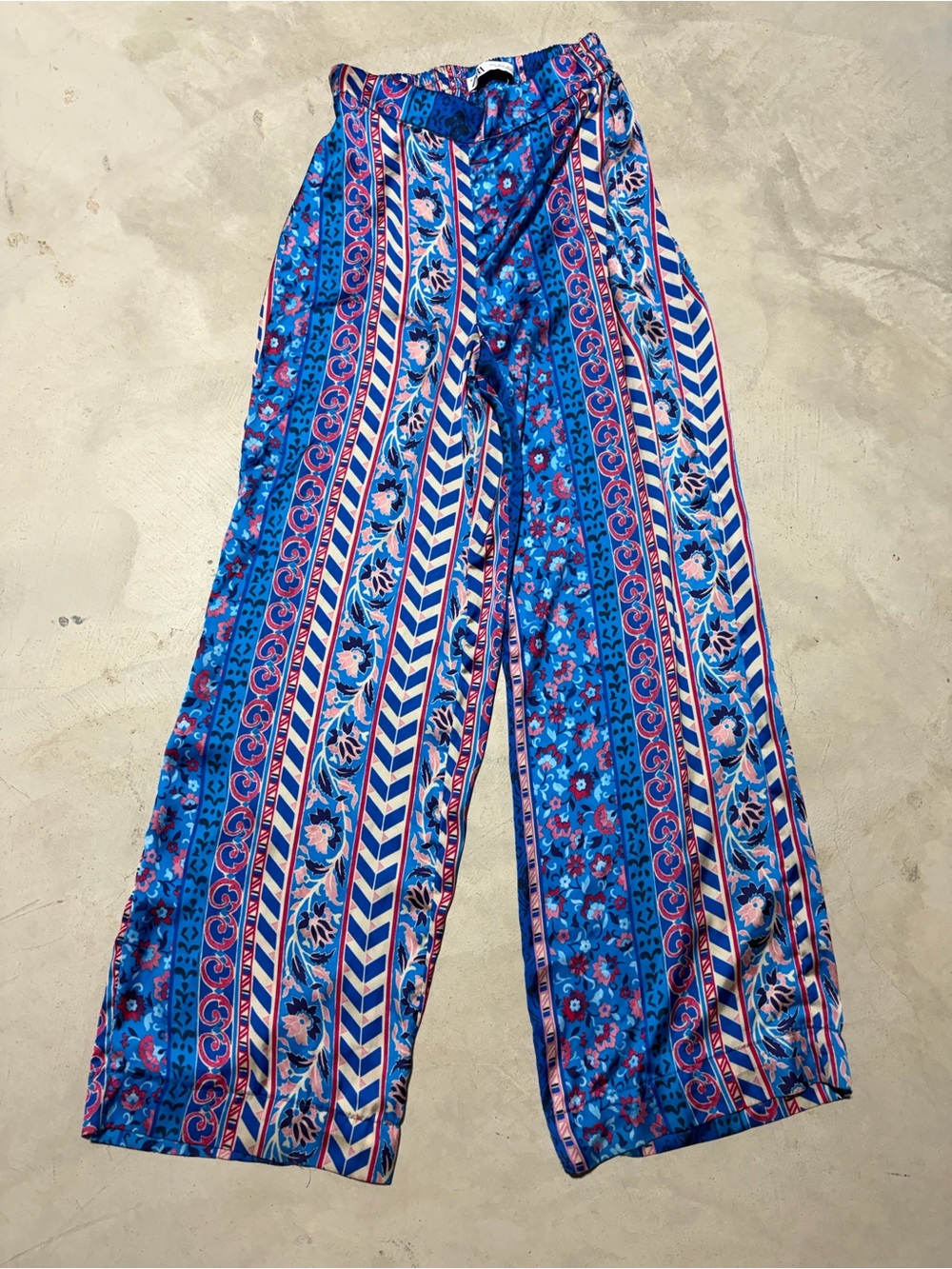 Zara Blue Multi-Pattern Wide-Leg Pants